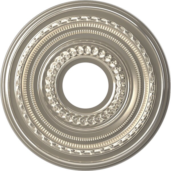 Ekena Millwork Cole PVC Ceiling Medallion (Fits Canopies up to 4 1/4"), Brght Coat Chrome, 13"OD x 3 1/2"ID x 3/4"P CMP13COBCR - main